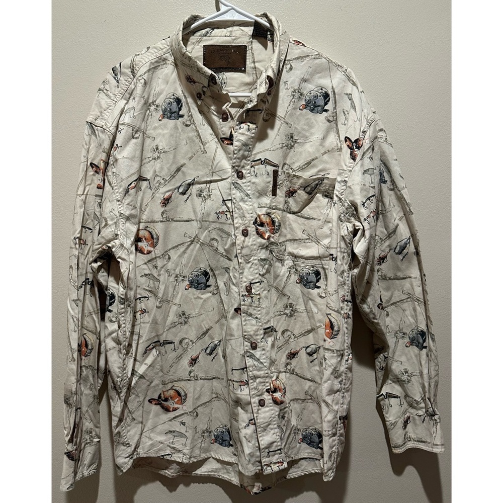 Clearwater Men's Casual Fishing Lure Pattern Long Sleeve‎ Button Down Size Large